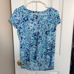 Lilly Pulitzer Vibrant Blue and Green Floral Tee